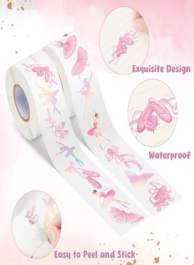 BkeeCten Pink Ballet Sticker Rolls - 1000pcs Ballet Shoes Ribbon Waterproof Vinyl Reusable Laptop Stickers Coloring Book Scrapbook Water Bottle Page Activity Pad Birthday Party Favors Kids Skateboard - Image 3